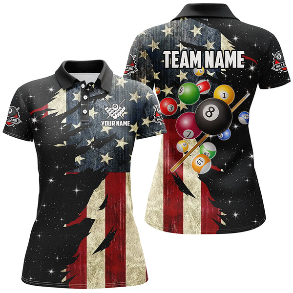 Maxcorners Retro American Flag Dark Galaxy Billiard Jersey Customized Name, Team Name 3D Shirt