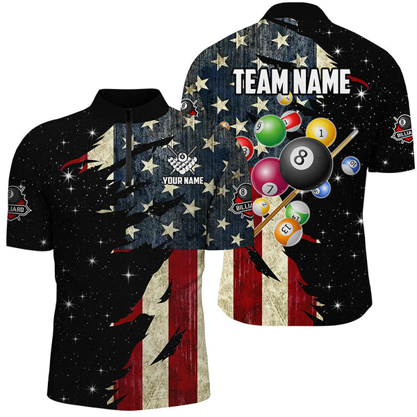 Maxcorners Retro American Flag Dark Galaxy Billiard Jersey Customized Name, Team Name 3D Shirt