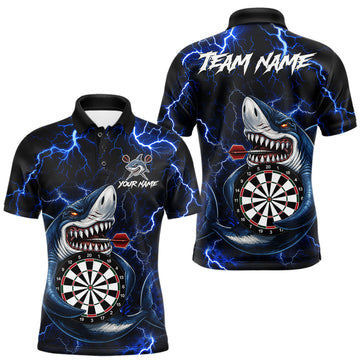 Maxcorners Personalized Blue Thunder Lightning Shark Darts Shirt for Men, Custom Darts League Team Jersey LM2607