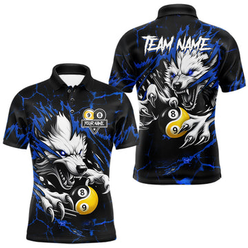 Maxcorners Personalized Wolf Yinyang 8 Ball & 9 Ball Billiard Shirt For Men Custom Pool Team Jersey|Blue