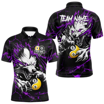 Maxcorners Personalized Wolf Yinyang 8 Ball & 9 Ball Billiard Shirt For Men Custom Pool Team Jersey|Purple LM0409