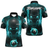 Maxcorners Personalized Turquoise Billiard Skull Fire 8 Ball Pool Shirt For Men Custom Billiard Team Jersey LM2110