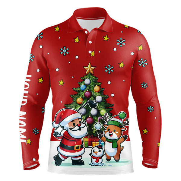 Maxcorners Funny Santa Playing Golf Red Christmas Golf Jersey Customized Name 3D Shirt Unisex