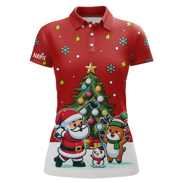 Maxcorners Funny Santa Playing Golf Red Christmas Golf Jersey Customized Name 3D Shirt Unisex