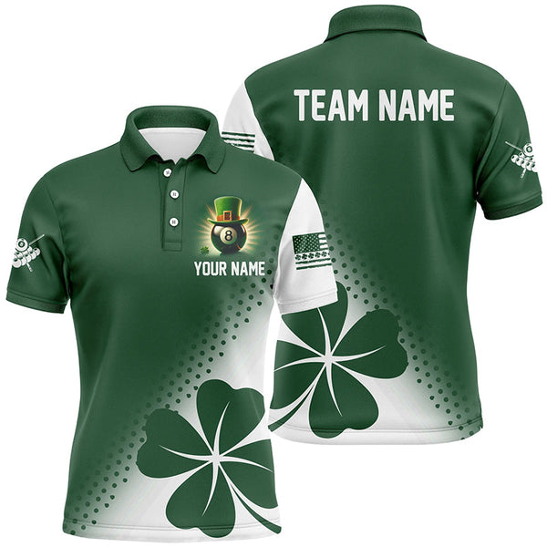 Maxcorners St Patrick'S Day Green Clover Custom Men Billiard Polo Shirts, Patrick Day Lucky Billiard Shirts