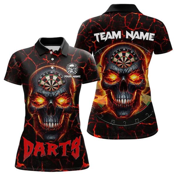 Maxcorners Personalized Dartboard Skull Red Fiery Dart Shirts Polo & Quarter Zip For Men & Women Custom Dart Jerseys