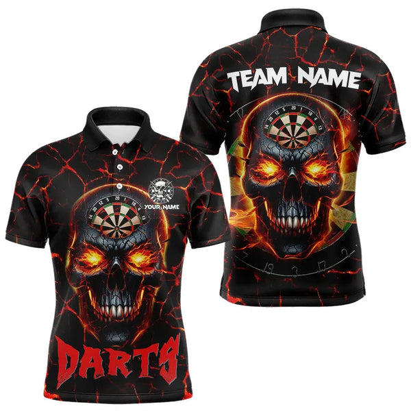 Maxcorners Personalized Dartboard Skull Red Fiery Dart Shirts Polo & Quarter Zip For Men & Women Custom Dart Jerseys