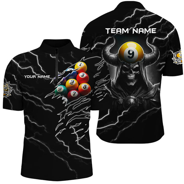 Maxcorners Billiard Skull 9 Ball Pool Customized Name, Team Name 3D Polo Shirt