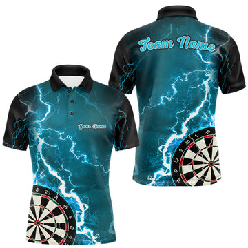 Maxcorners Teal Lightning Dart Shirts With Pocket Option Custom Darts Jersey For Men