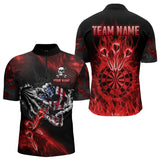 Maxcorners Fire Flame Darts Board American Flag Skull Dart Shirts For Men Custom Darts Team Jerseys | Red