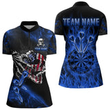 Maxcorners Fire Flame Darts Board American Flag Skull Dart Shirts For Men Custom Darts Team Jerseys |Blue