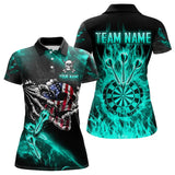 Maxcorners Fire Flame Darts Board American Flag Skull Dart Shirts For Men Custom Darts Team Jerseys |Turquoise