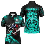 Maxcorners Fire Flame Darts Board American Flag Skull Dart Shirts For Men Custom Darts Team Jerseys |Turquoise