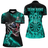 Maxcorners Fire Flame Darts Board American Flag Skull Dart Shirts For Men Custom Darts Team Jerseys |Turquoise