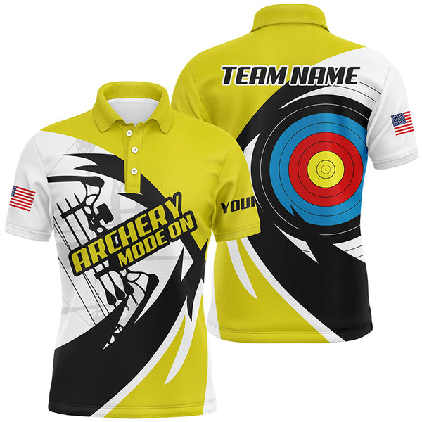 Maxcorners Personalized Yellow Archery Jerseys Men Polo & Quarter-Zip Shirts Custom Archery Bow Shirts