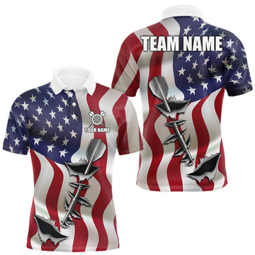 Maxcorners Personalized American Flag Steel Tip Dart Polo & 1/4 Zip For Men Custom Patriotic Darts Jersey LM2306