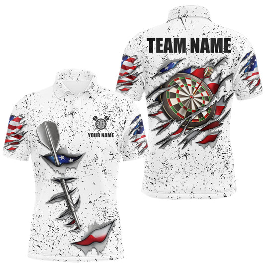 Maxcorners Personalized American Flag Steel Tip Dart Polo & 1/4 Zip For Men Custom Patriotic Darts Jersey LM0607