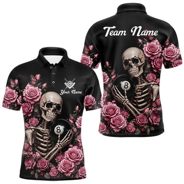 Maxcorners Custom Pink 8 Ball Pool Roses And Skeleton Gothic Billiard Shirts For Men, Gifts For Pool Players LM2607