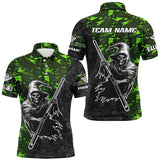 Maxcorners Personalized Green Abstract Death Skeleton Men Billiard Shirts, Halloween Scary Billiard Jerseys