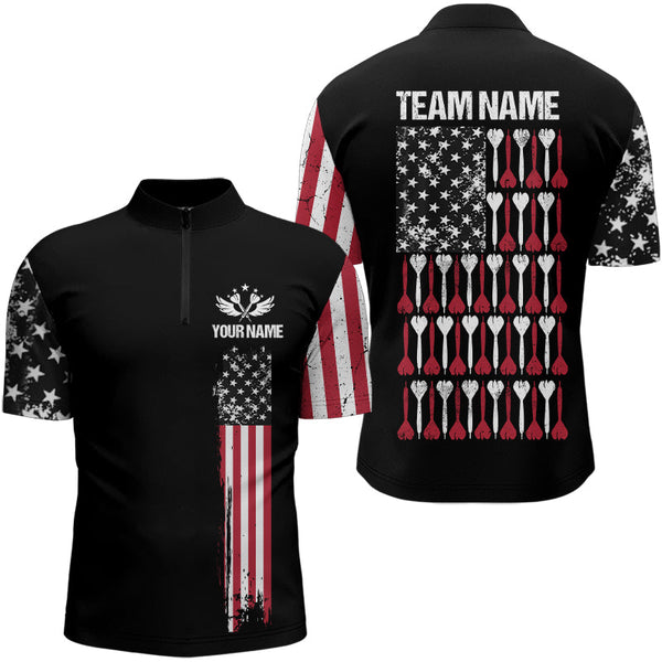 Maxcorners American Flag Patriotic Darts Polo & Quarter Zip Custom Dart Shirts For Men Black Dart Jerseys