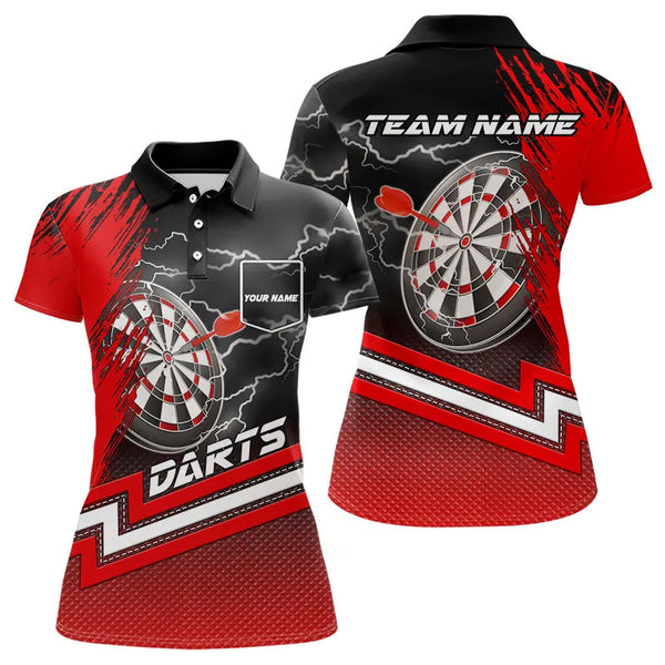 Maxcorners Black And Red Darts Shirts For Men Custom Lightning Dart Polo & Quarter Zip, Cool Dart Team Jerseys