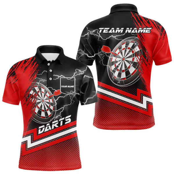 Maxcorners Black And Red Darts Shirts For Men Custom Lightning Dart Polo & Quarter Zip, Cool Dart Team Jerseys