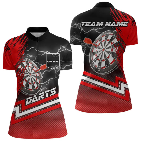 Maxcorners Black And Red Darts Shirts For Men Custom Lightning Dart Polo & Quarter Zip, Cool Dart Team Jerseys