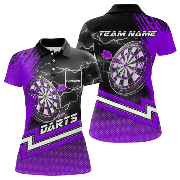 Maxcorners Black And Purple Darts Shirts For Men Custom Lightning Dart Polo & Quarter Zip, Cool Dart Jerseys