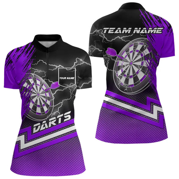 Maxcorners Black And Purple Darts Shirts For Men Custom Lightning Dart Polo & Quarter Zip, Cool Dart Jerseys