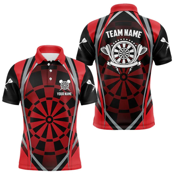 Maxcorners Personalized Black And Red Dartboard Pattern Dart Shirts For Men Custom Dart Jerseys Team Uniform