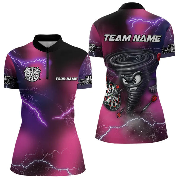 Maxcorners Personalized Pink Thunder Lightning Tornado Custom Funny Dart Shirts For Men, Cool Dart Team Jersey