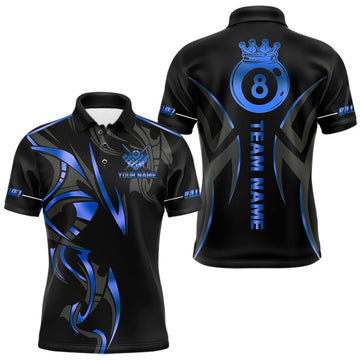 Maxcorners Custom Blue 8 Ball Pool Crown Billiard Shirts For Men, Billiard Team Jersey Polo & 1/4 Zip |Black LM2603