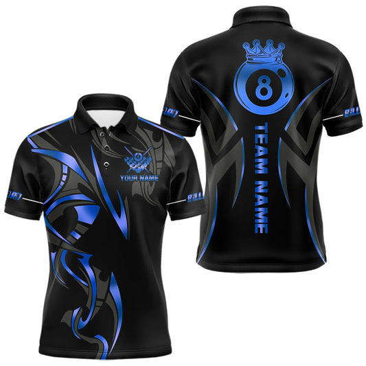 Maxcorners Custom Holographic 8 Ball Crown Billiard Shirts For Men, Pool Team Jersey Polo & 1/4 Zip |Black