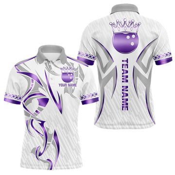 Maxcorners Custom Blue Bowling Ball Crown Bowling Shirt For Men, Bowling Team Jersey Polo & 1/4 Zip |White