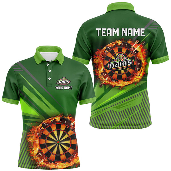 Maxcorners Personalized Green Dartboard Fire Flame 3D All Over Print Darts Shirts For Men, Darts Jersey Attire