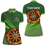 Maxcorners Personalized Green Dartboard Fire Flame 3D All Over Print Darts Shirts For Women, Darts Jersey Attire