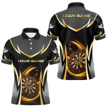 Maxcorners Gold Dartboard Lightning Darts Polo & 1/4 Zip Custom Darts Shirt For Men, Darts Team Jersey