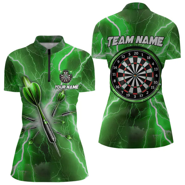 Maxcorners Green Thunder Lightning 3D Women Darts Polo & Quarter Zip Custom Dart Shirts For Women Dart Jerseys