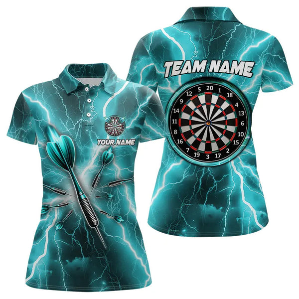 Maxcorners Turquoise Thunder Lightning 3D Women Darts Polo & Quarter Zip Custom Dart Shirt For Women Dart Jersey