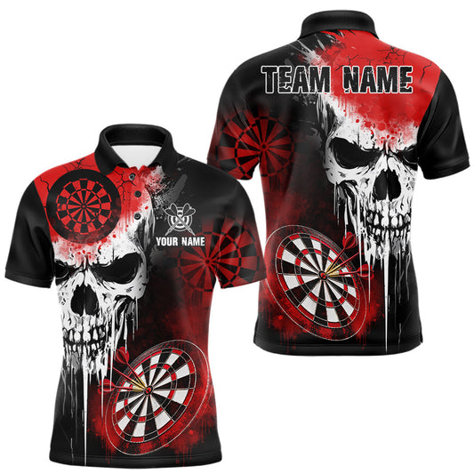 Maxcorners Personalized Red Grunge Skull Darts Shirt For Men Custom Darts Jersey Team Polo & Quarter Zip LM2704