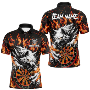 Maxcorners Custom Orange Dartboard Wolf Darts Shirt For Men, Fire Darts Team Jersey Polo & Quarter Zip LM2704
