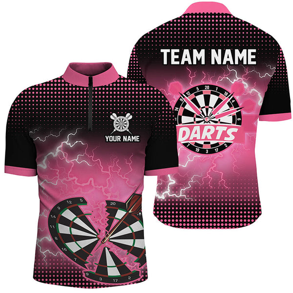 Maxcorners Funny Pink Crack Dartboard Thunder Lightning 3D Printed Custom Men Darts Shirts Darts Team Jersey