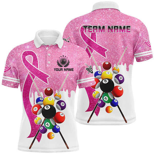 Maxcorners Pink Ribbon Billiard Balls Breast Cancer Awareness Pool Shirts For Men Custom Billiard Jerseys