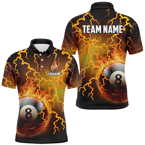 Maxcorners Personalized Fire 8 Ball Pool Thunder Billiard Shirts, Flame Billiard Jerseys