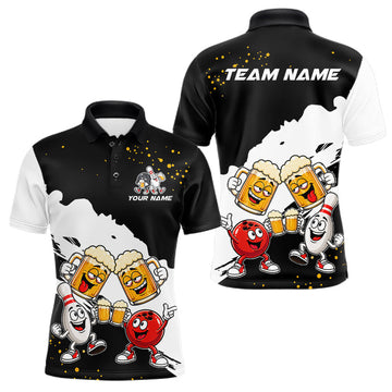 Maxcorners Black And White Funny Beer Bowling Jersey For Men Custom Bowling League Bowling Team Shirts LM0409