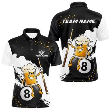Maxcorners Black And White Funny Beer 8 Ball Billiard Pool Shirts For Men Custom Billiard Team Jersey LM0409