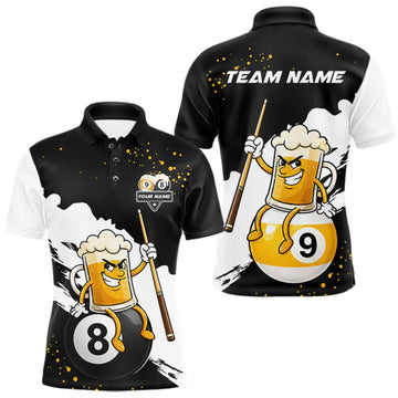 Maxcorners Black And White 8 Ball & 9 Ball Pool Funny Beer Billiard Shirts For Men Custom Pool Team Jersey LM0409