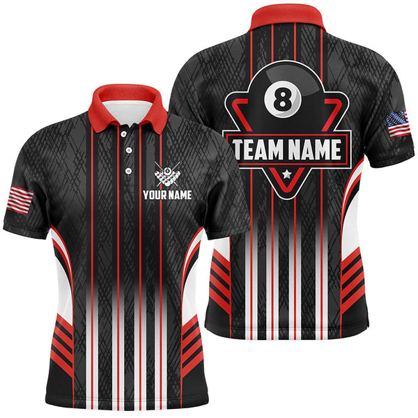 Maxcorners Personalized Red 8 Ball Pool Billiard Jerseys For Men, Billiard League Team Polo & 1/4 Zip Shirts