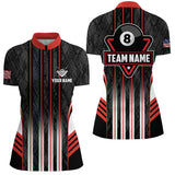 Maxcorners Personalized Red 8 Ball Pool Billiard Jerseys For Women, Billiard League Team Polo & 1/4 Zip Shirts