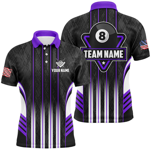 Maxcorners Personalized Purple 8 Ball Pool Billiard Jerseys For Men, Billiard League Team Polo & 1/4 Zip Shirt